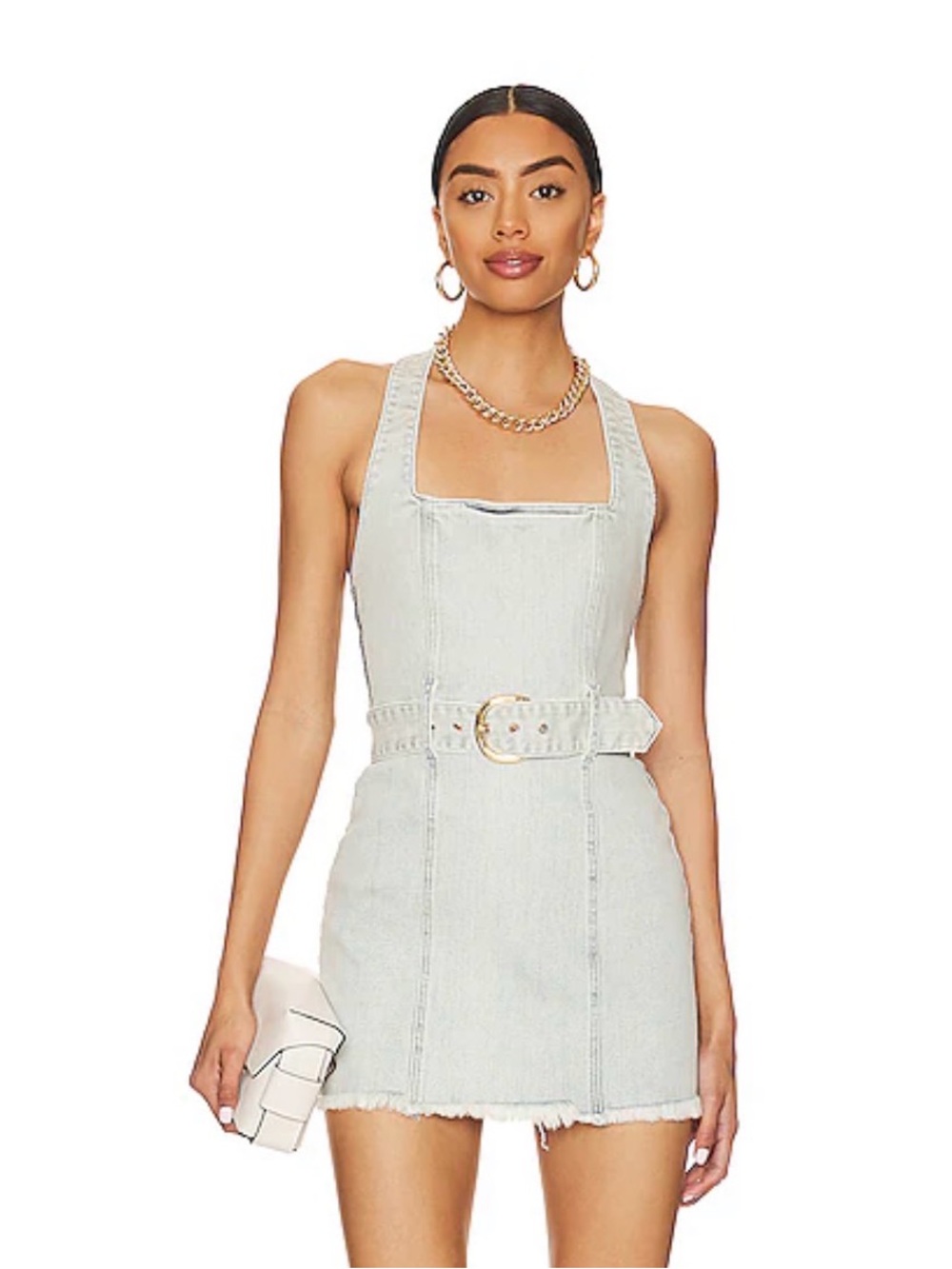 Show me your Mumu Light Wash Denim Belted Mini Dress - Women Jeans